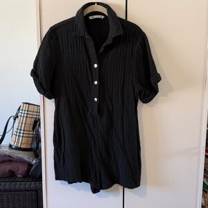 ZARA / Black Textured Wrinkled Gauze Romper - S